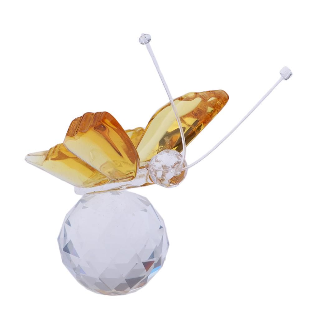 Crystal Flying Butterfly With Ball Base Figurine Cut Glass Yellow