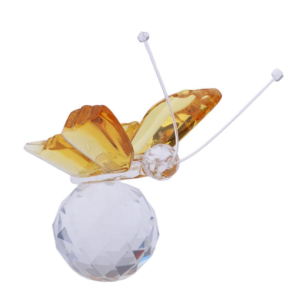 Crystal Flying Butterfly With Ball Base Figurine Cut Glass Yellow