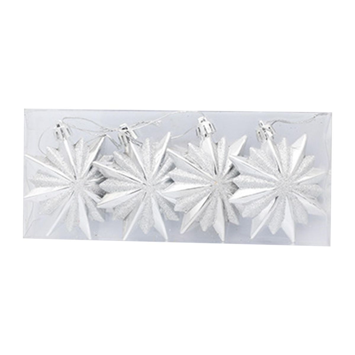 4Pcs Christmas Ornaments Christmas Tree Electroplated Painted Star Decor Pendant Silver