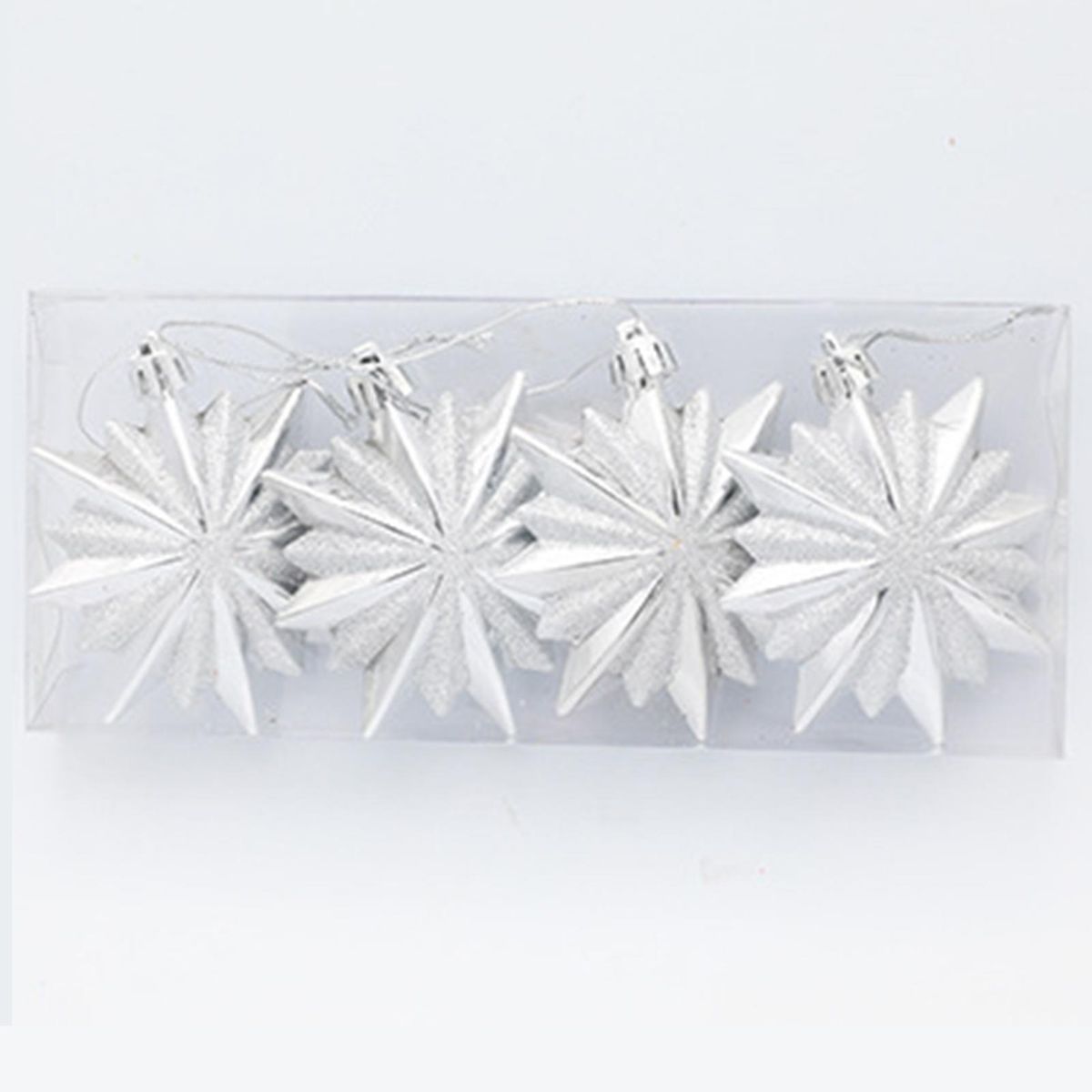 4Pcs Christmas Ornaments Christmas Tree Electroplated Painted Star Decor Pendant Silver