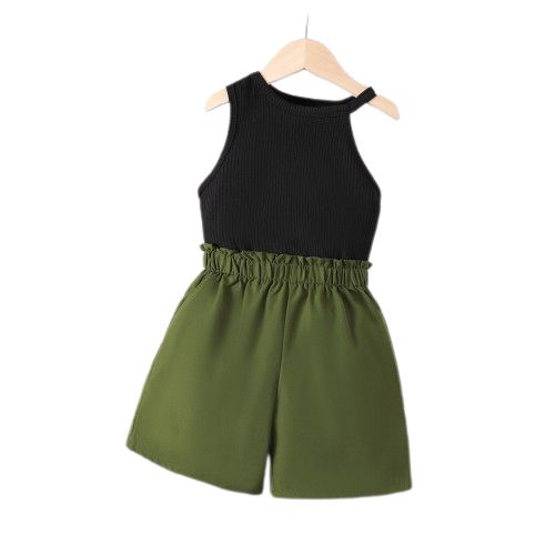 Girls Fashion Sleeveless Black Top High Waisted Shorts