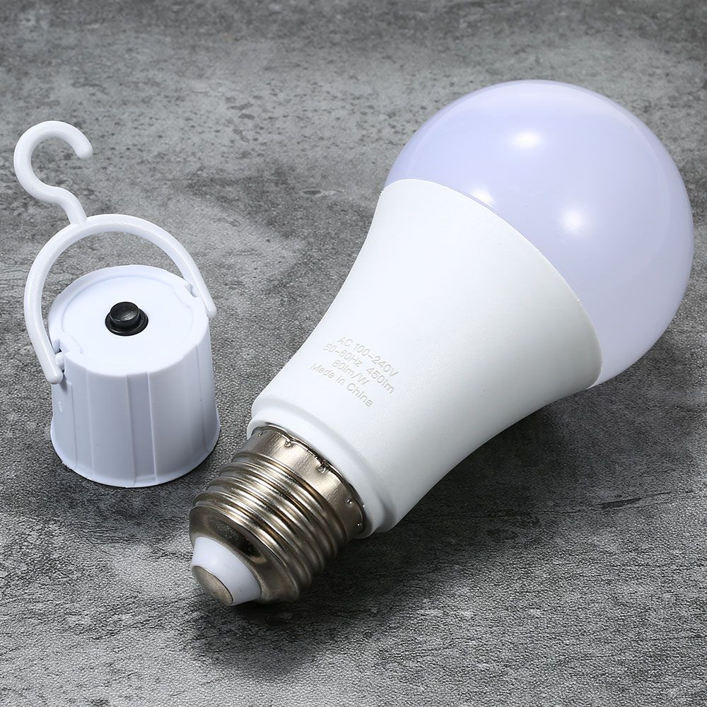 Pack Of 2 Multifunctional Rechargeable 6W Emergency LED Light Bulbs 60W Equivalent 6000K Bright Outdoor Hanging Lamp Lights For Power Outage Camping Garden Parties--E26/E27, AC100~240V
