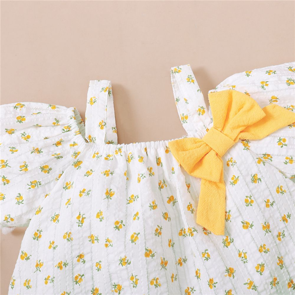 0-4Years Girl Floral Off Shoulder Short Sleeve Top+Shorts