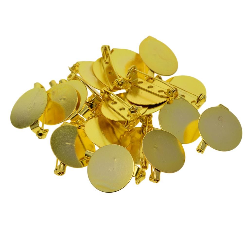24pcs Gold Brooch Base Badge Settings Blanks Tray Safety Pins Findings