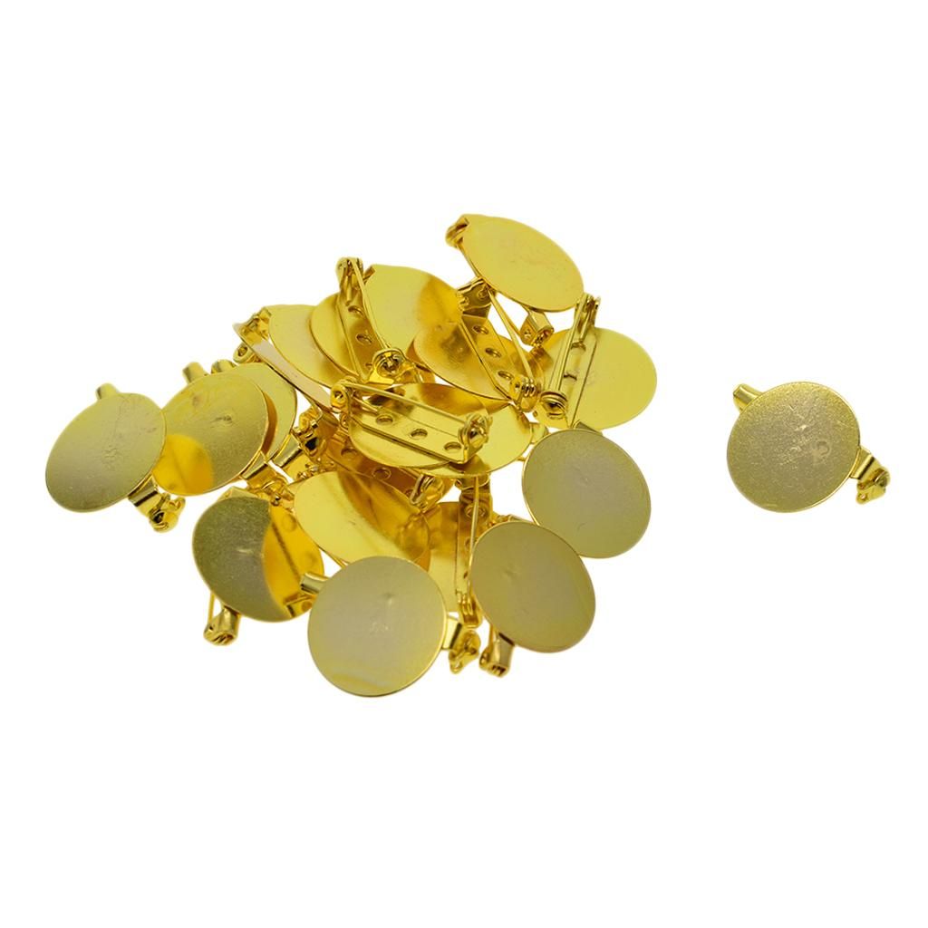 24pcs Gold Brooch Base Badge Settings Blanks Tray Safety Pins Findings