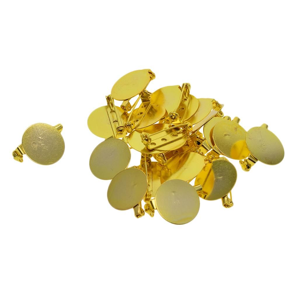 24pcs Gold Brooch Base Badge Settings Blanks Tray Safety Pins Findings