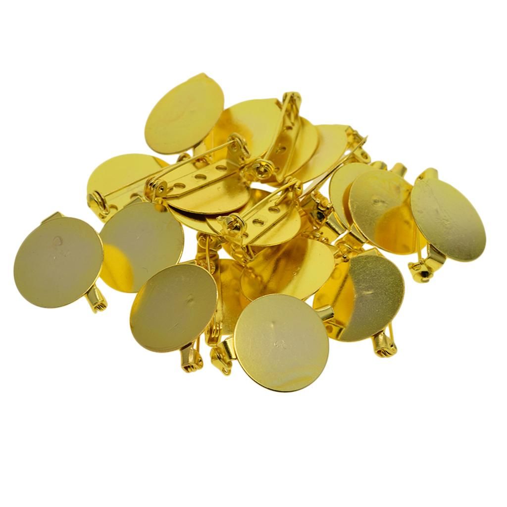 24pcs Gold Brooch Base Badge Settings Blanks Tray Safety Pins Findings