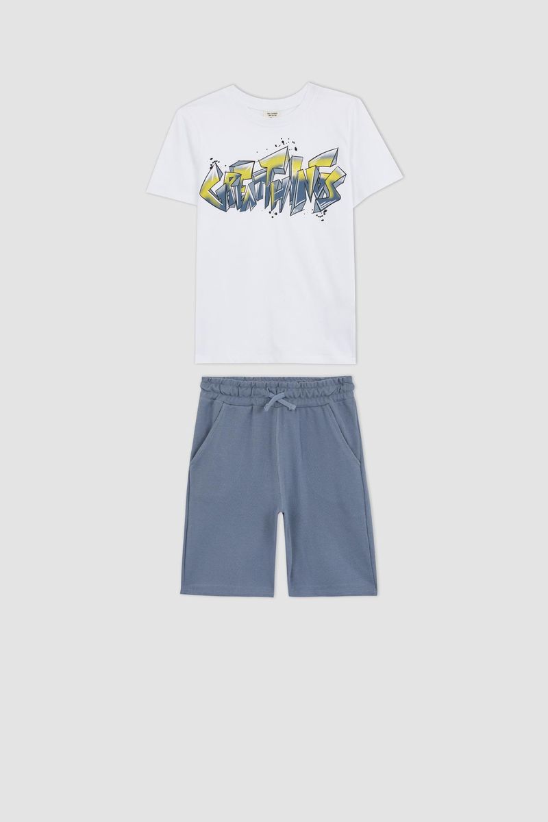 2 Piece Boy Casual Regular Fit Short Sleeve Set - White