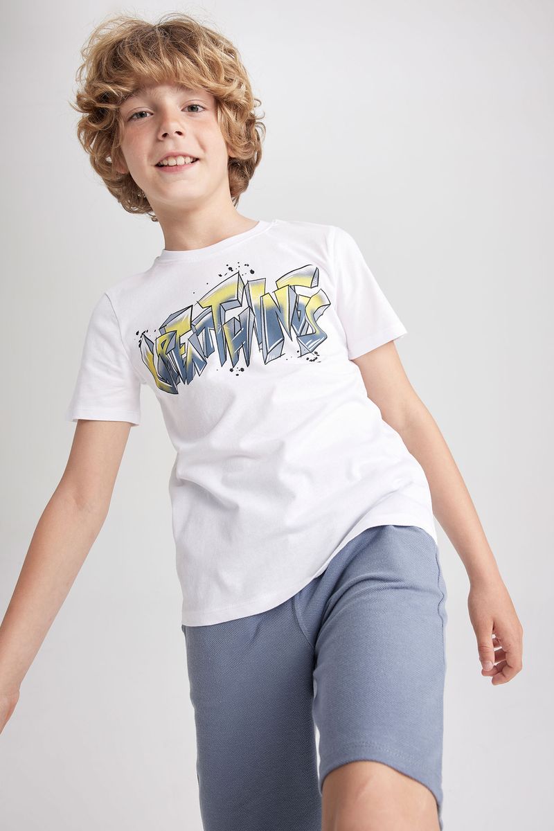 2 Piece Boy Casual Regular Fit Short Sleeve Set - White