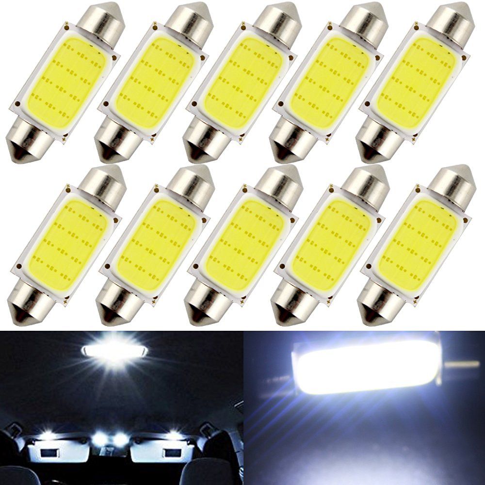 10Pcs White COB C5W Car Auto Festoon Dome Interior LED Lights Lamp Map Roof Reading Bulb DC12V Wholesale 10Pcs 41mm