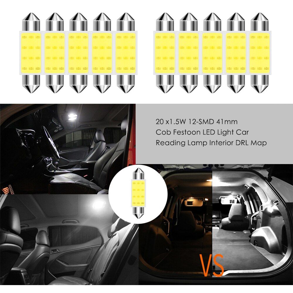10Pcs White COB C5W Car Auto Festoon Dome Interior LED Lights Lamp Map Roof Reading Bulb DC12V Wholesale 10Pcs 41mm