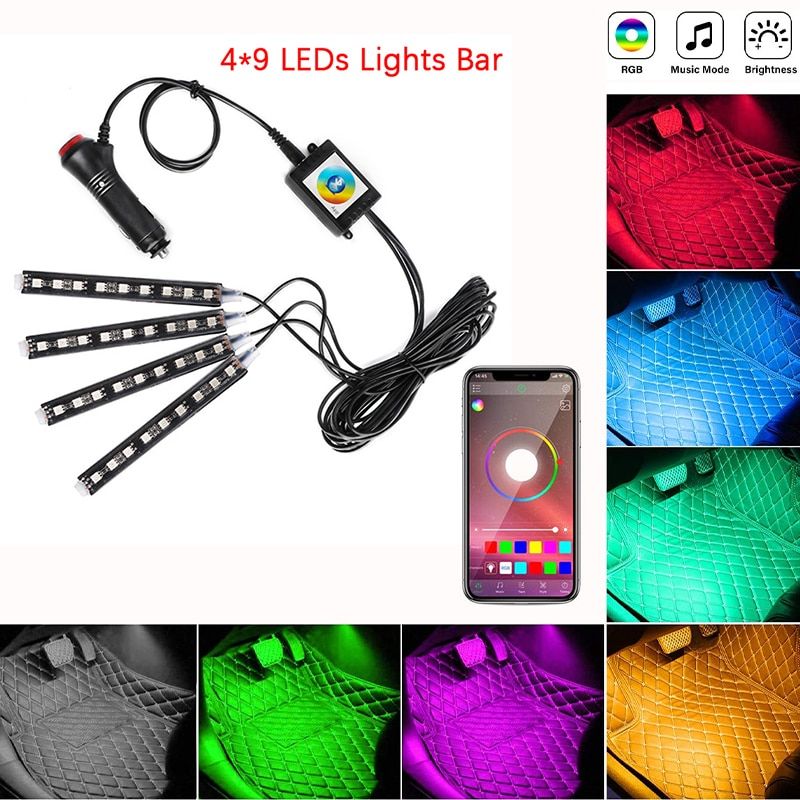 Car Atmosphere Lights USB RGB LED Lights Strip With APP Control For Auto Interior Decorative Ambient Dashboard Neon Lamp App Foot Light 9