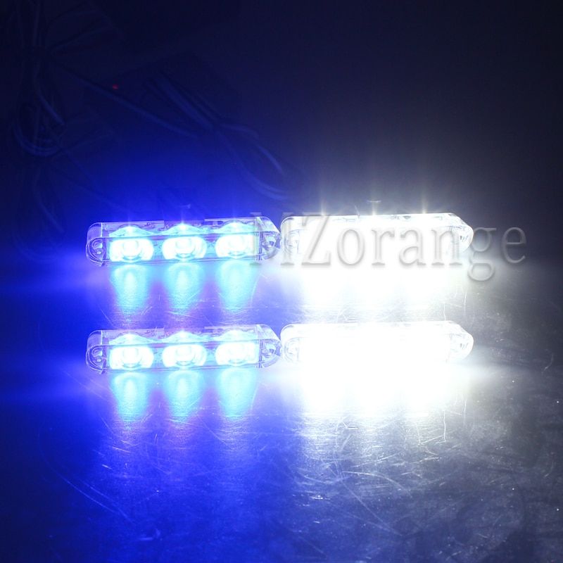 4*3 LED Strobe Police Lights For Car Emergency Grill Warning Lamp 12V Car Motorcycle Fireman Ambulance Flasher Fso Flashlight White And Blue
