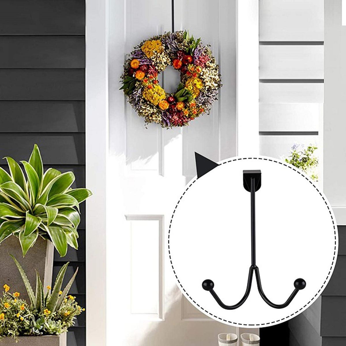 Wreath Hanger Universal Compact Wreath Hanger Black