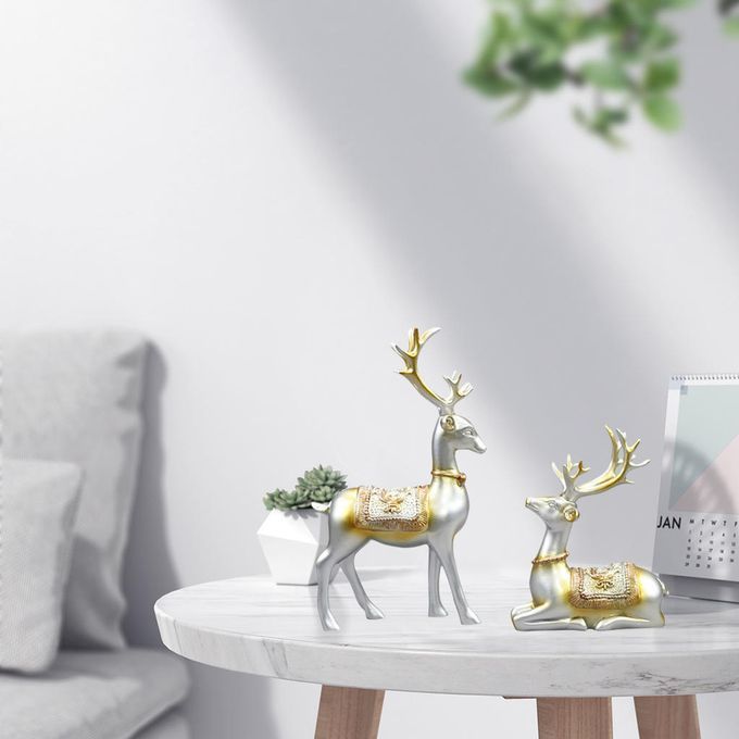 2Pcs Nordic Reindeer Statue Sculpture Tabletop Figurine Wedding Silver