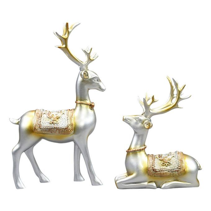 2Pcs Nordic Reindeer Statue Sculpture Tabletop Figurine Wedding Silver