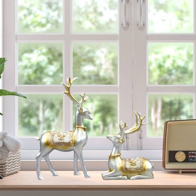 2Pcs Nordic Reindeer Statue Sculpture Tabletop Figurine Wedding Silver