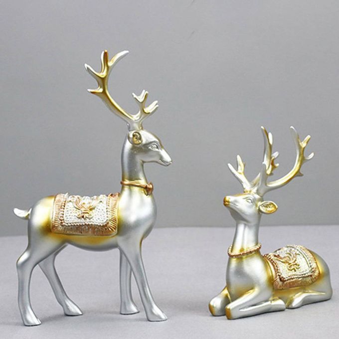2Pcs Nordic Reindeer Statue Sculpture Tabletop Figurine Wedding Silver