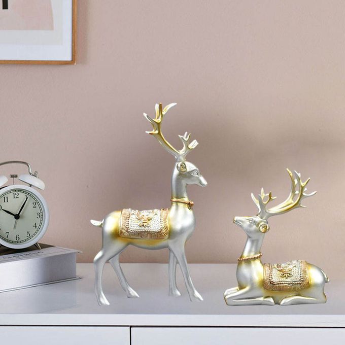 2Pcs Nordic Reindeer Statue Sculpture Tabletop Figurine Wedding Silver