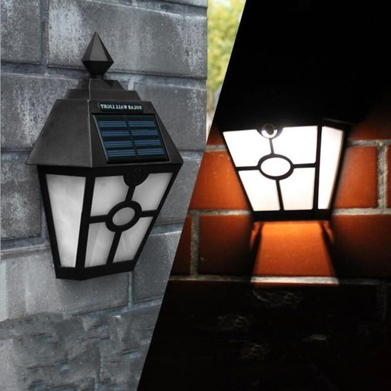 Solar Powered Wall Mount LED Light Outdoor Garden Path Landscape Fence Yard Lamp Black