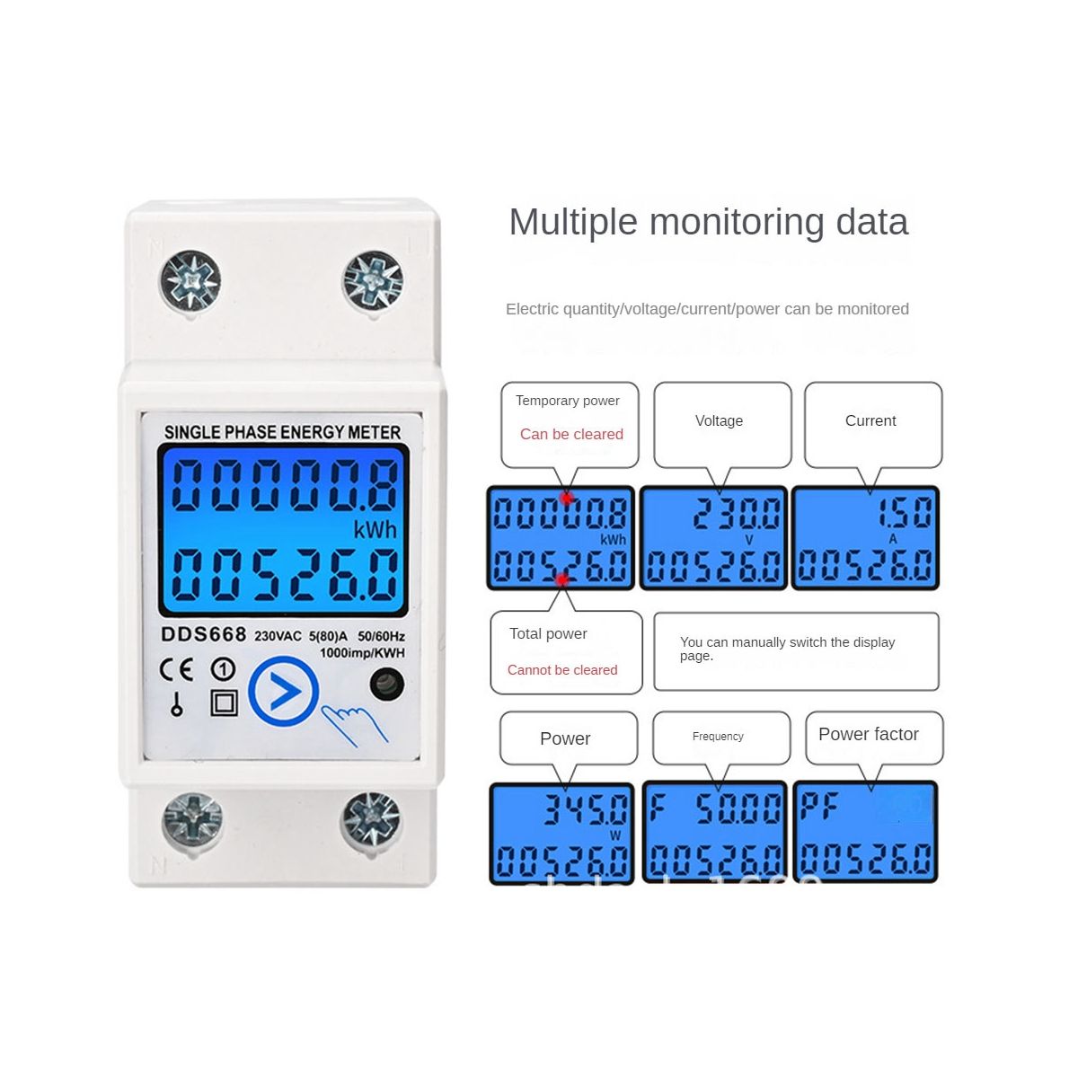 Din Rail Digital Single Phase Reset Zero Energy Meter KWh AC220V Electric Meter LCD Digital Energy Electric Meter