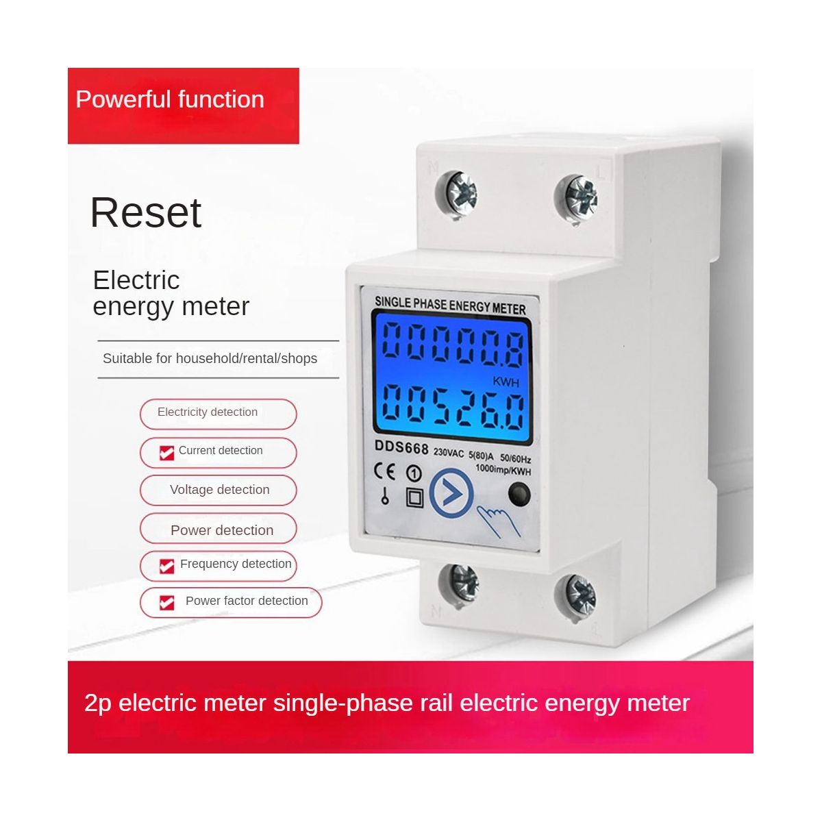 Din Rail Digital Single Phase Reset Zero Energy Meter KWh AC220V Electric Meter LCD Digital Energy Electric Meter