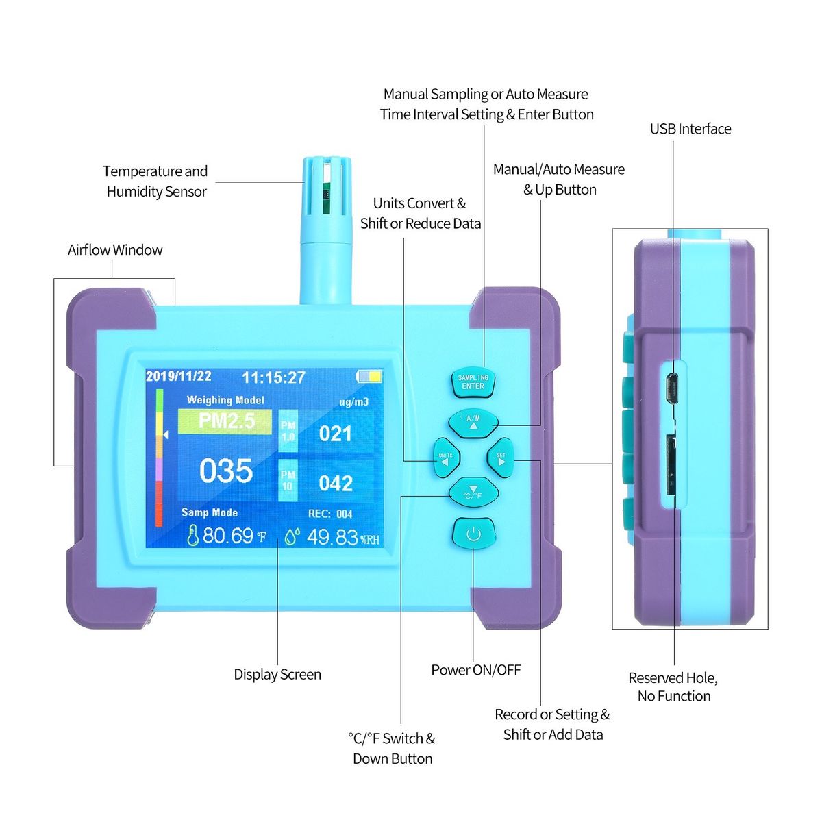 PM1.0/PM2.5/PM10 Air Quality Monitor Digital Gas Analyzer
