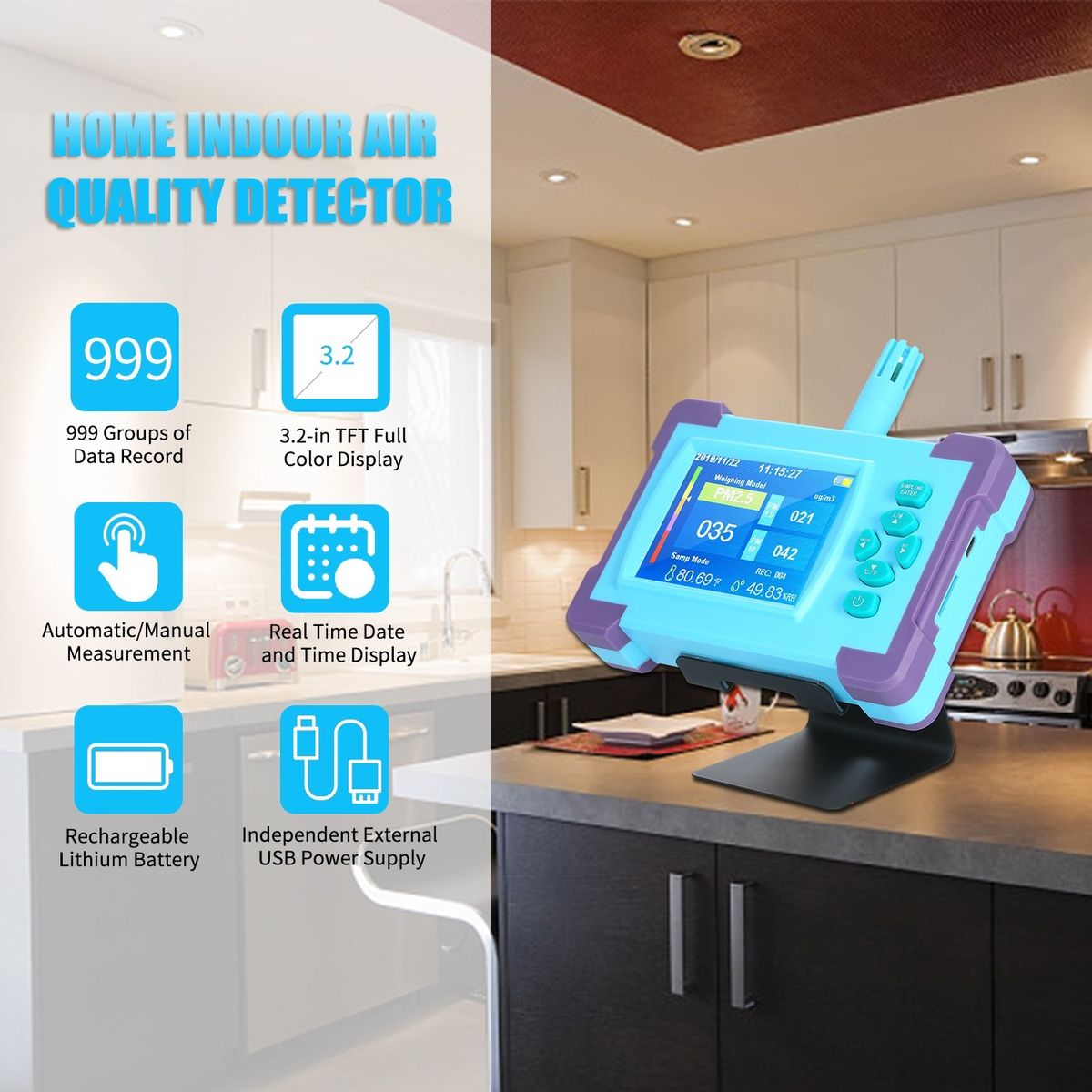 PM1.0/PM2.5/PM10 Air Quality Monitor Digital Gas Analyzer