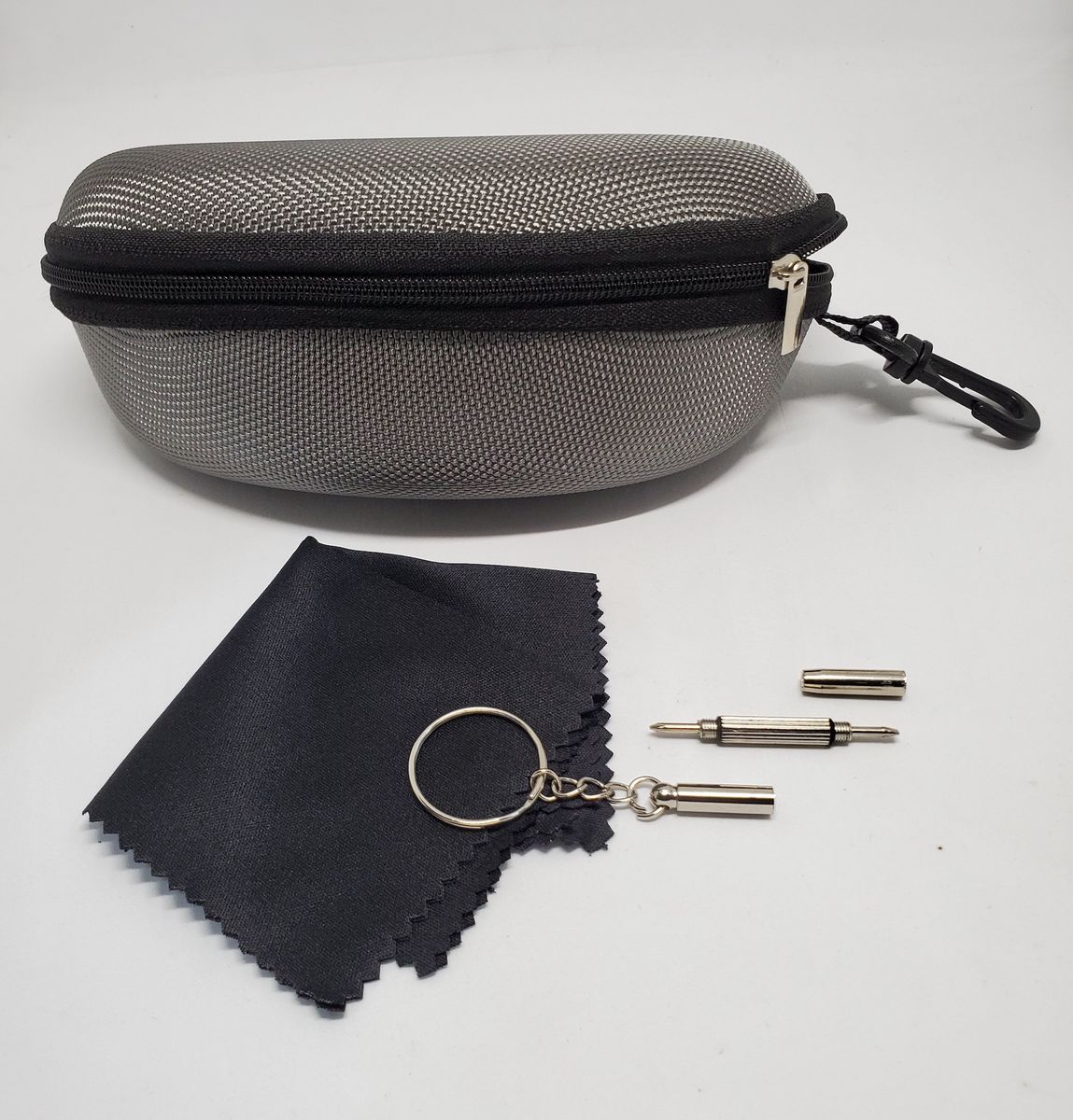 Zipper Sunglasses Eyeglasses Hard Case + Free Cloth + Repair Screw Driver