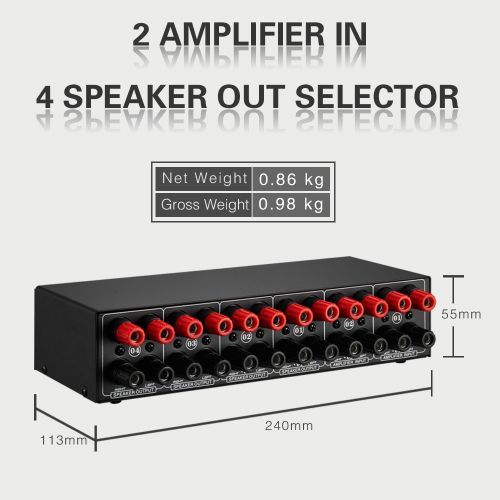 LINEPAUDIO 2 In 4 Out Speaker Selector Switch Box 4 Zone