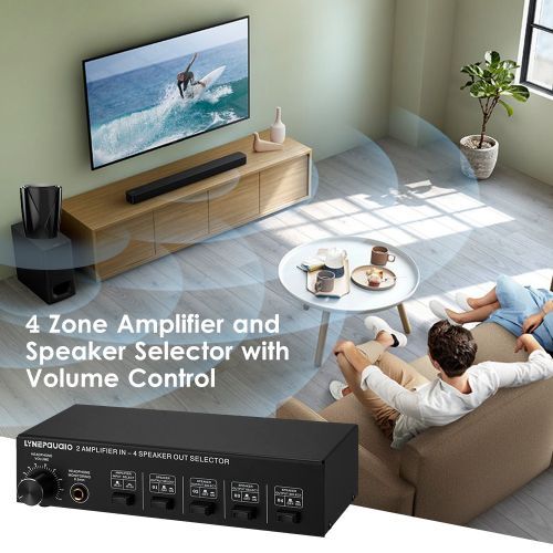 LINEPAUDIO 2 In 4 Out Speaker Selector Switch Box 4 Zone