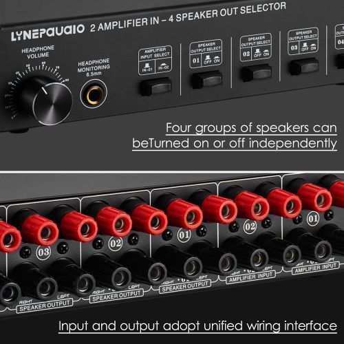 LINEPAUDIO 2 In 4 Out Speaker Selector Switch Box 4 Zone