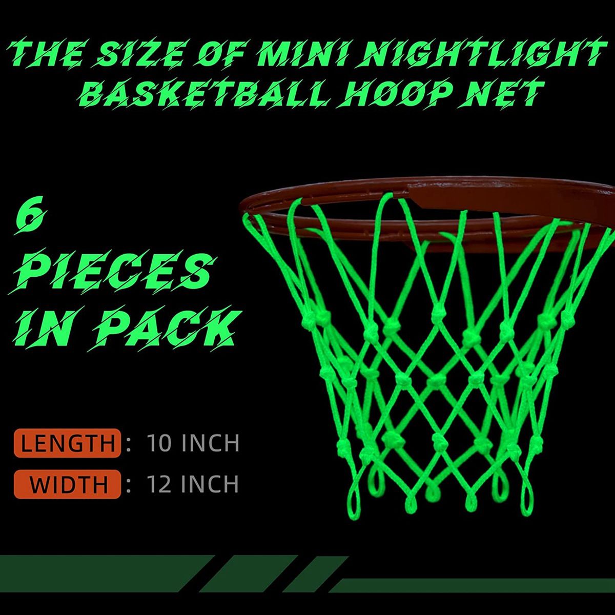 6 Pcs Nightlight Basketball Hoop Net for Kids 12 Inch in