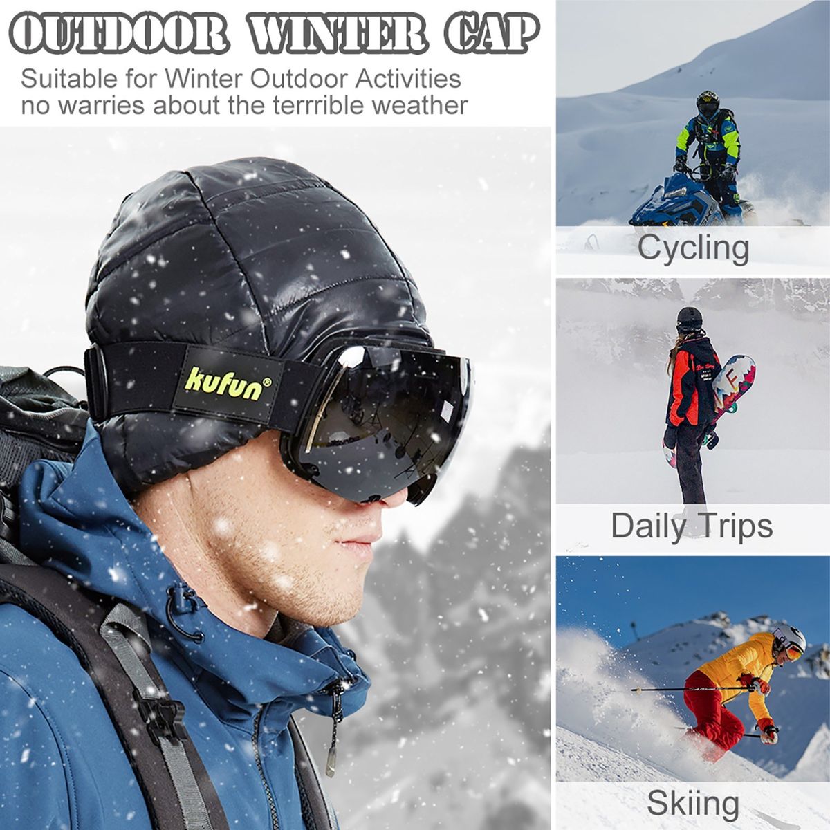 Men Women Outdoor Winter Cap Thick Fleece Warm Waterproof