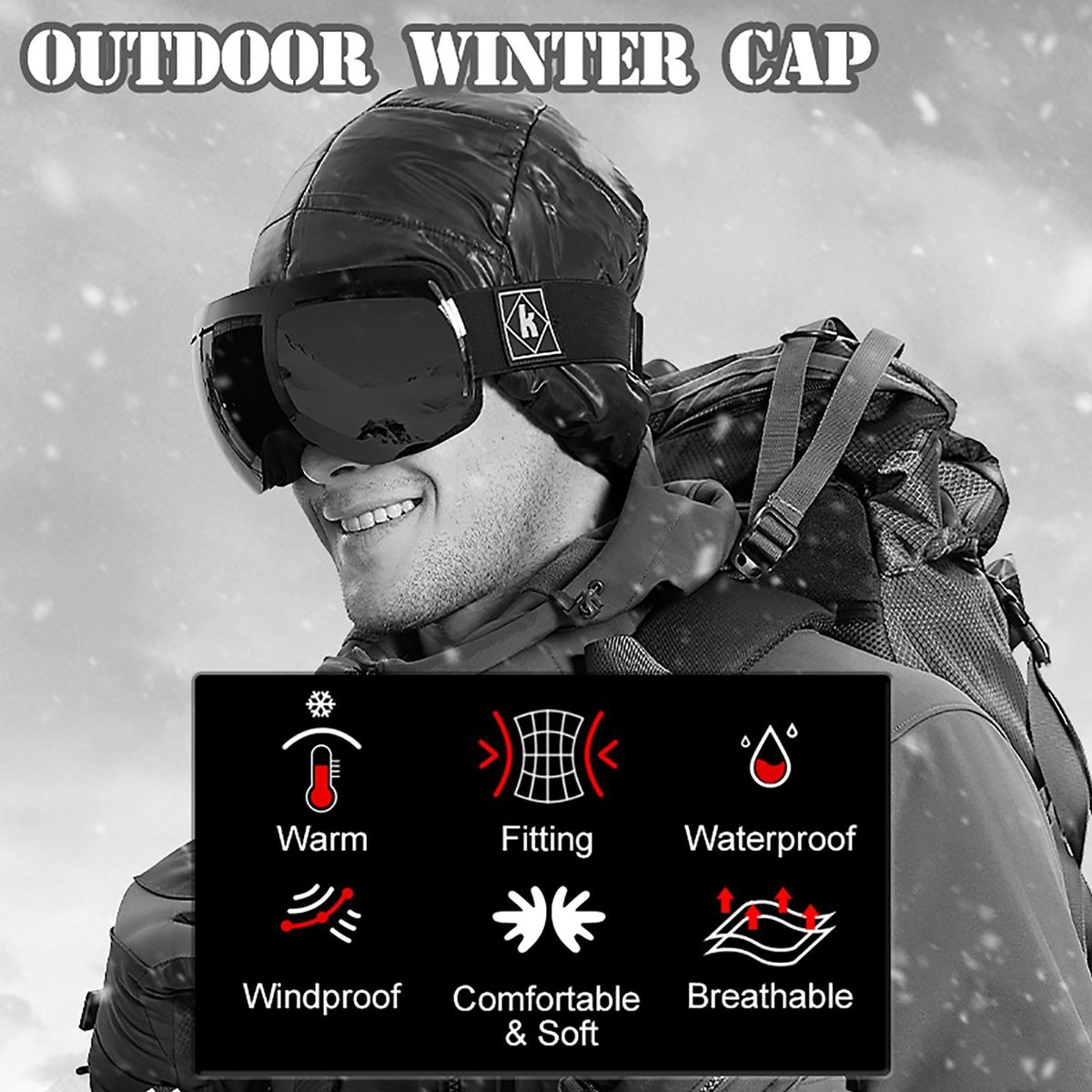 Men Women Outdoor Winter Cap Thick Fleece Warm Waterproof