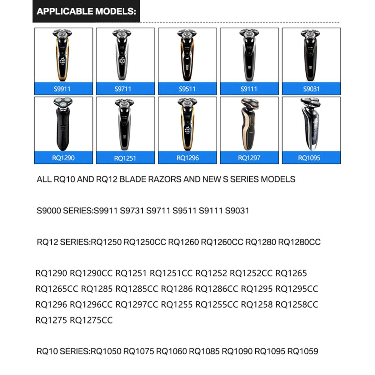 Shavers Blade-Heads Replacement Washable Electric Shaving Heads Replacement for Philips S9000 RQ10 RQ1