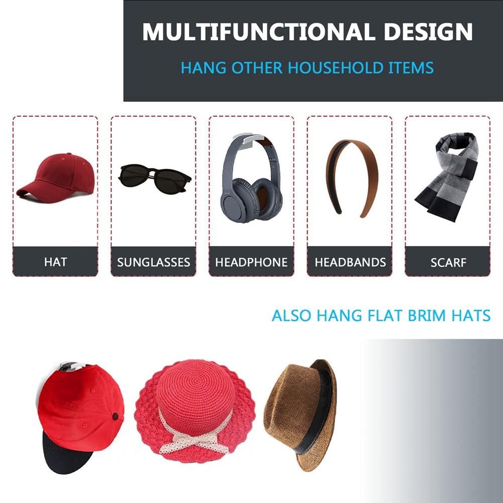 Adhesive Hat Hooks for Wall - Hat Racks for Baseball Caps - Hat Organizer for Baseball Caps No Drilling12-Pack