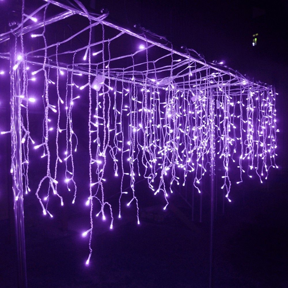 Christmas Lights Waterfall Outdoor Gard 5M Droop 0.4-0.6m Led Lights Curtain String Lights Party Garden Eaves Home Decoration--purple--