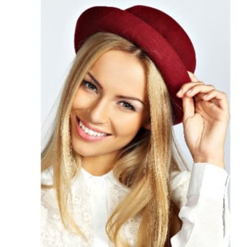 Roll Up Brim Fedora Hat - Wine