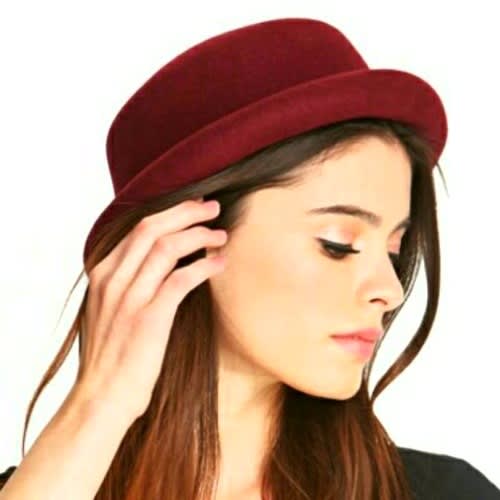 Roll Up Brim Fedora Hat - Wine