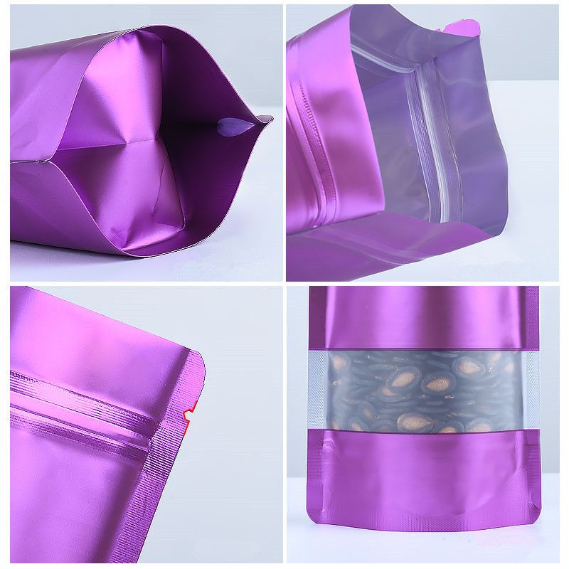 100Pcs Aluminum Foil Bag Mask Bag Food Bags Plastic Tea Mylar Pouches Powder Packaging Pouches Stand Up Window Zip Lock Purple-