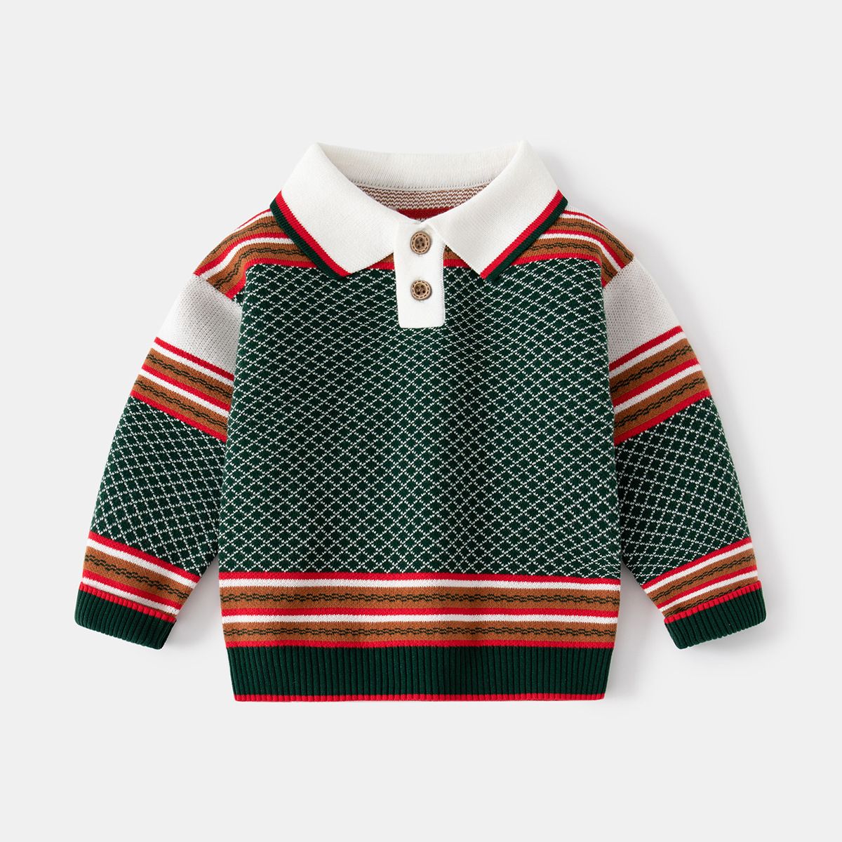 100% Cotton Kids Pullover Turn Down Collar Long Sleeve Boys Sweaters-Blue