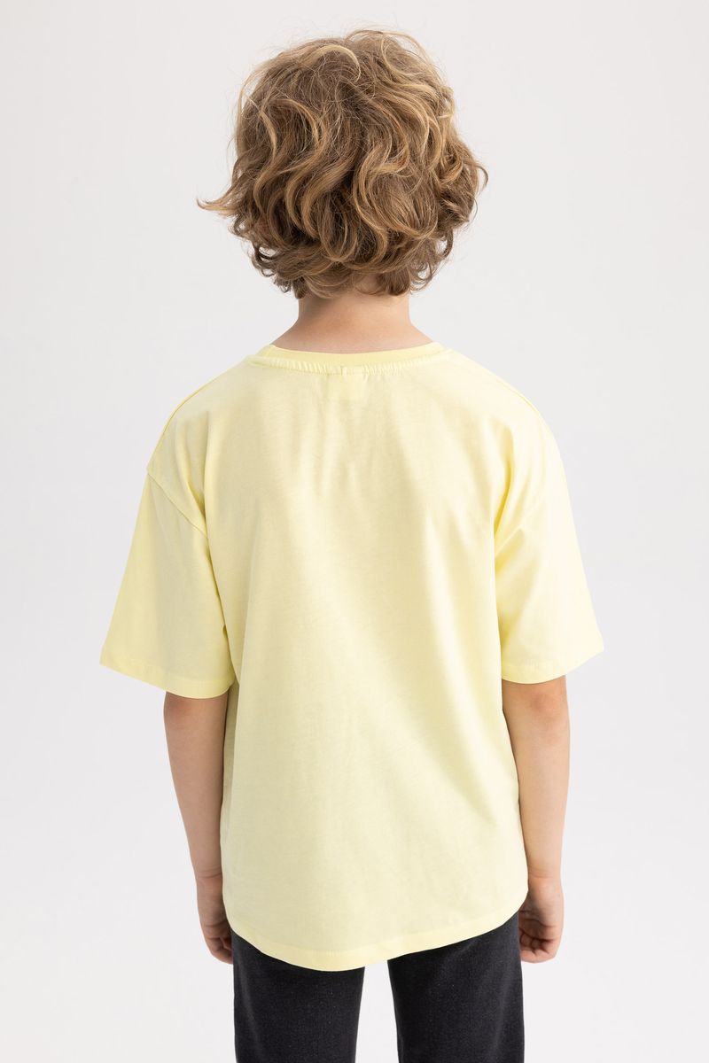 Boy Casual Oversize Fit Crew Neck Knitted Short Sleeve T-Shirt - Yellow