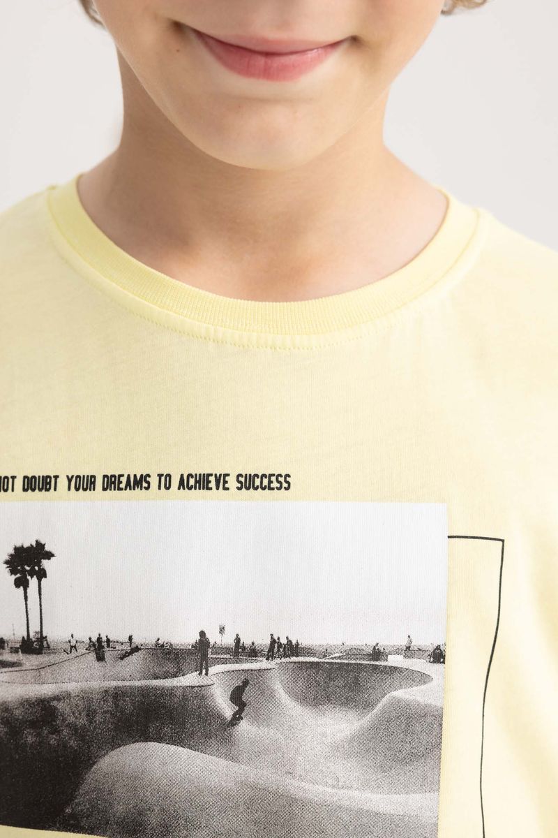 Boy Casual Oversize Fit Crew Neck Knitted Short Sleeve T-Shirt - Yellow