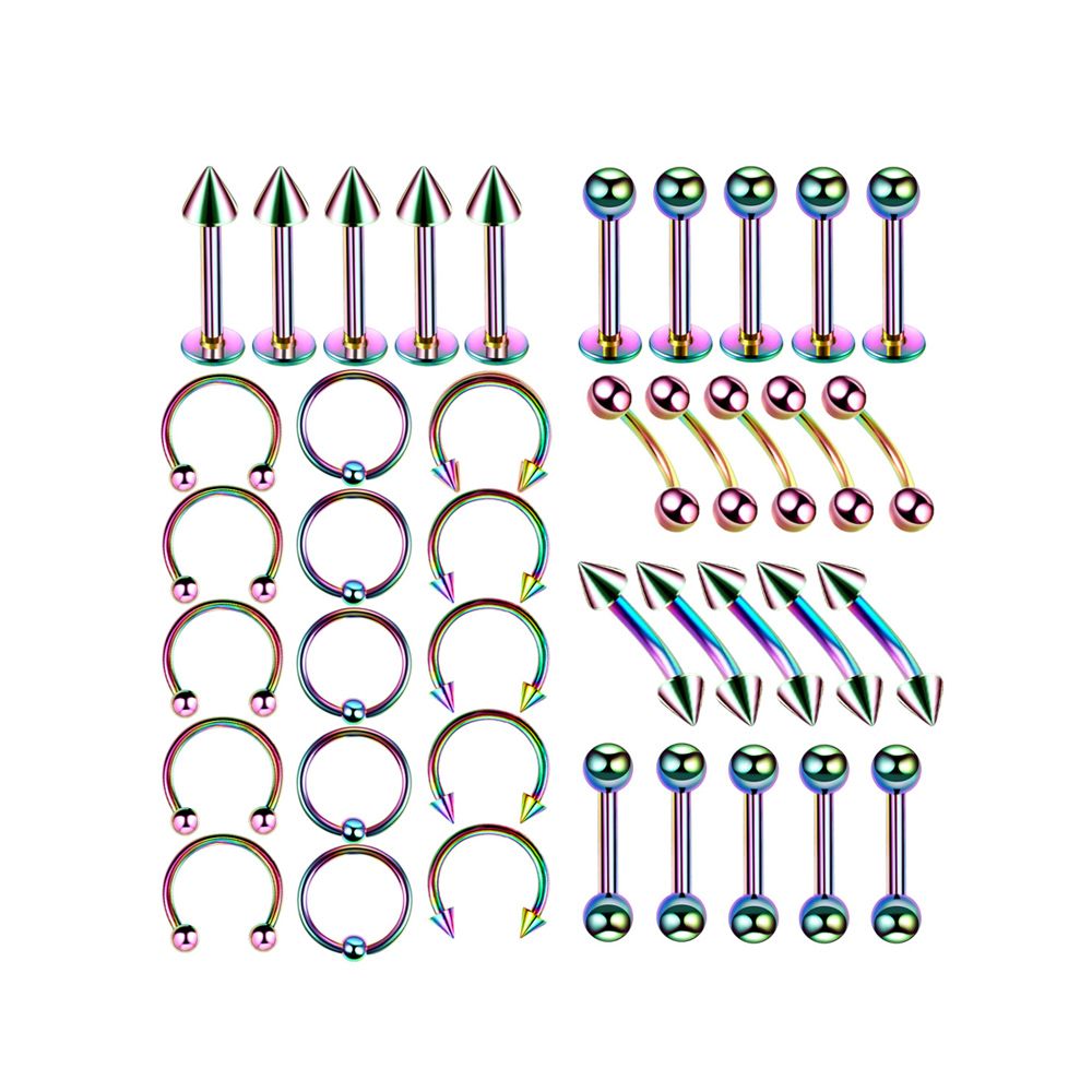 40 Pcs Multi Color Stainless Steel Body Piercing Jewelry Set