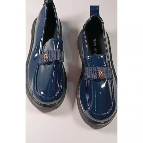 Boys Corporate Glossy Shoes-Navy/Blue