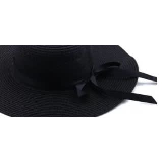 Ladies Wide Brim Floppy Straw Hat For Church Or Beach - Black