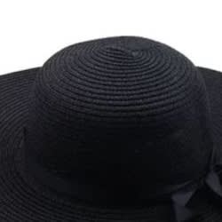 Ladies Wide Brim Floppy Straw Hat For Church Or Beach - Black