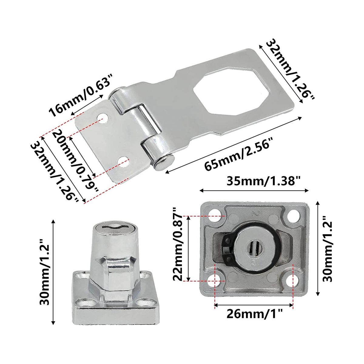 4 Pcs Keyed Hasp Locks 25 Inch Twist Knob Keyed Locking Hasp Metal Safety Hasp Latches Keyed Different