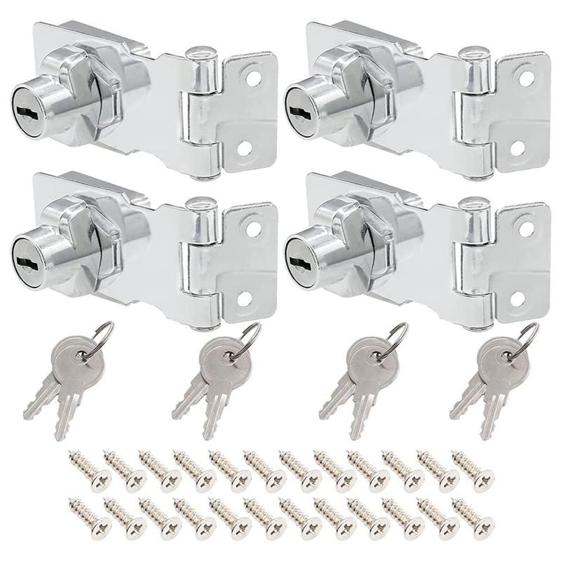 4 Pcs Keyed Hasp Locks 25 Inch Twist Knob Keyed Locking Hasp Metal Safety Hasp Latches Keyed Different